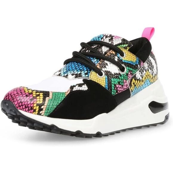 Steve Madden Cliff Bright Multicolor Snake Print Leather Sneakers 8 - Picture 9 of 9